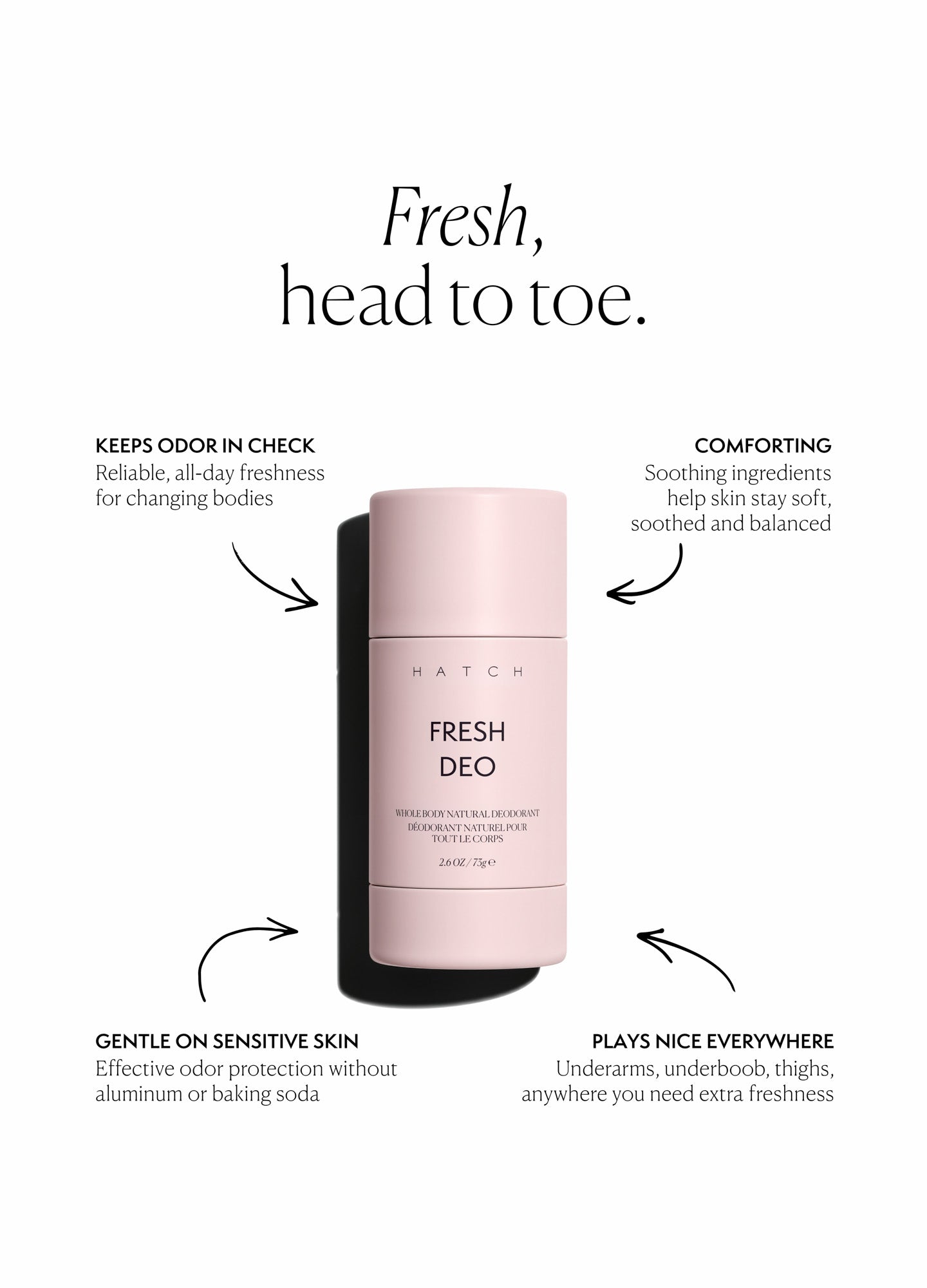Tall cylindrical pink spray bottle labeled Fresh Deo with black text and minimalist design.