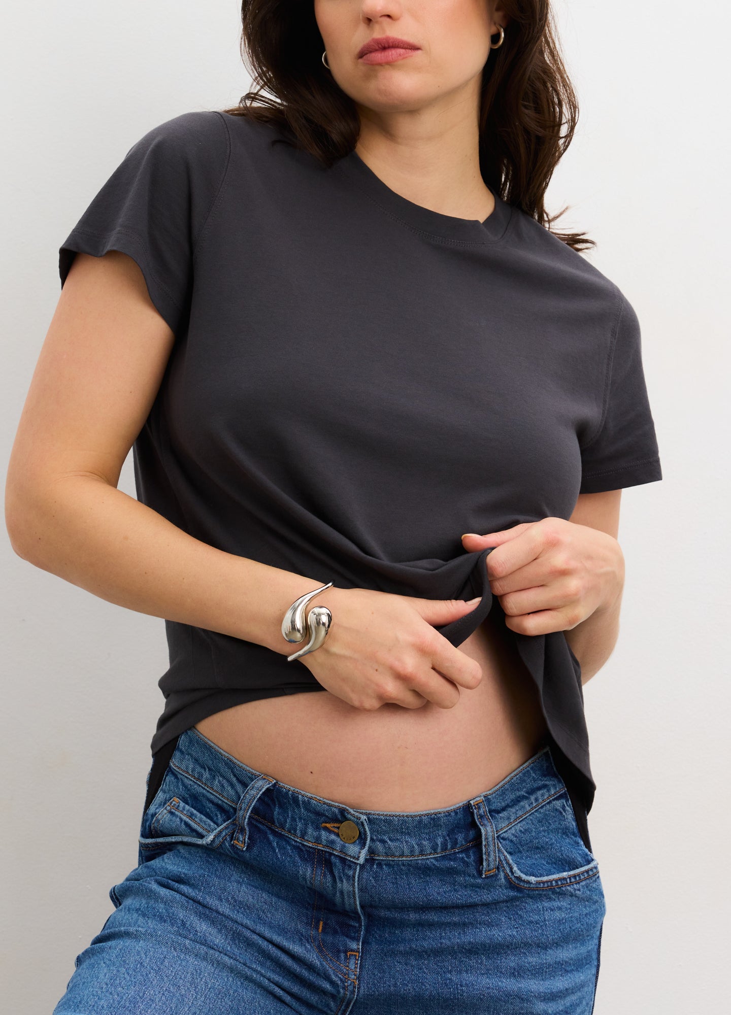 Washed Cotton Vintage Crew Neck T-Shirt - Black washed cotton crew neck t-shirt with short sleeves, designed for maternity and nursing comfort during pregnancy and.