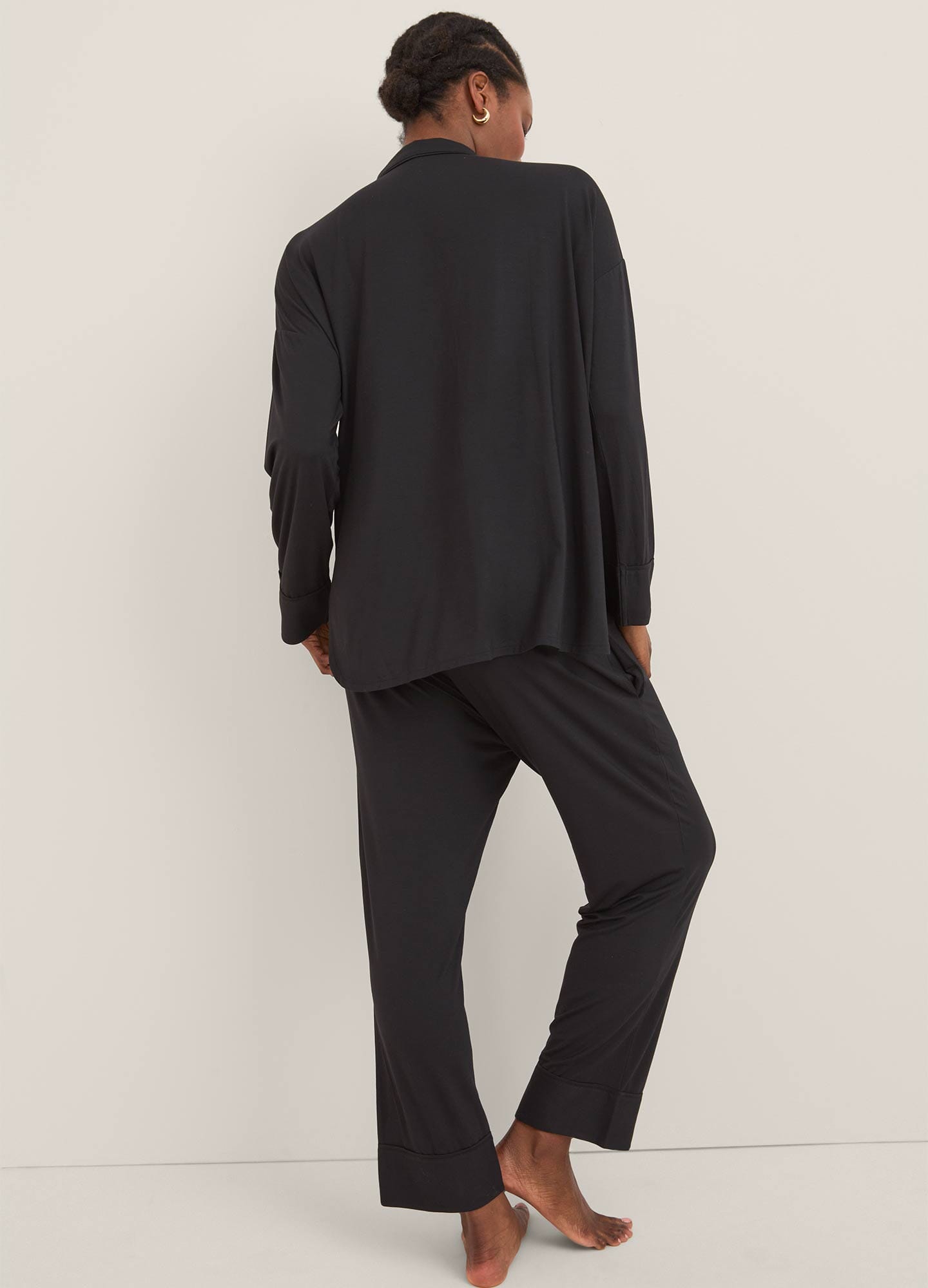 The Ultra Soft Jersey PJ Set - Black ultra soft jersey maternity nursing pajama set with button-up top and relaxed pants.